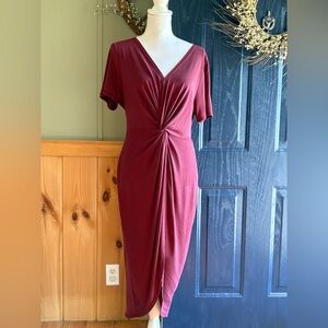 Altar'd State Burgundy Knotted V-Neck Midi Dress size Large